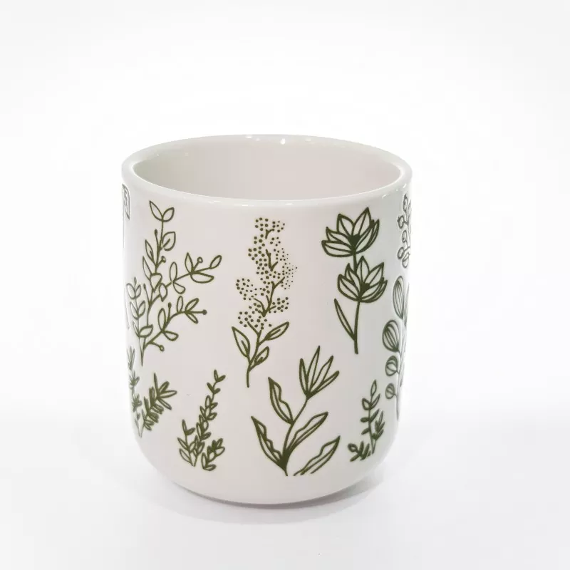 Botaniskt tryck Vit stengodsmugg