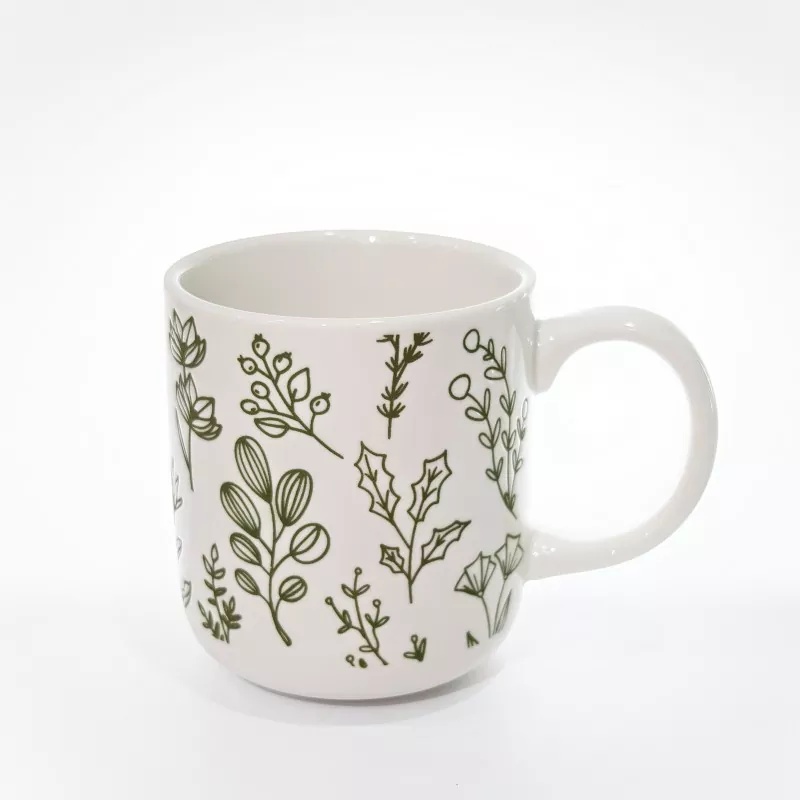 Botaniskt tryck Vit stengodsmugg