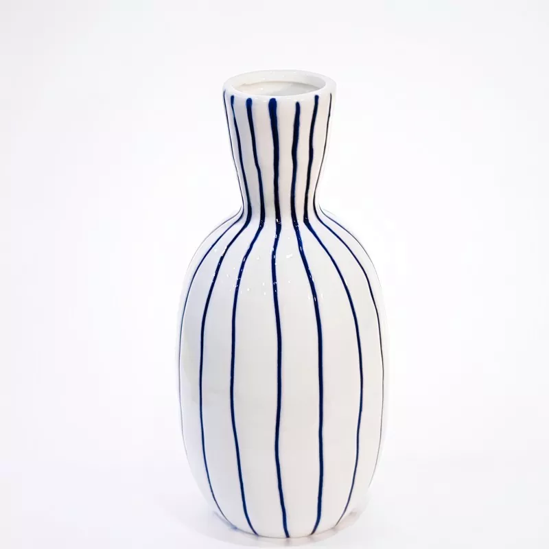 Modern Blue Striped Ceramic Vase